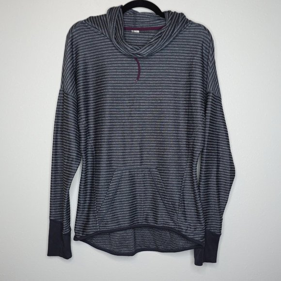 Mondetta Gray Stripe Cowl Neck Sweatshirt Pull Over Long Sleeve Medium - Picture 1 of 4